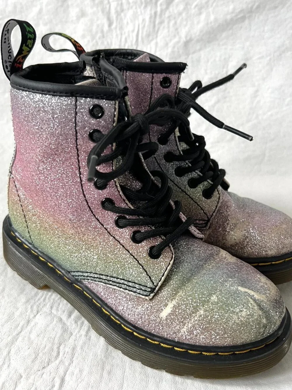 Dr Martens Boots Junior 1460 Rainbow Glitter Lace Up zip kids 13 combat docs